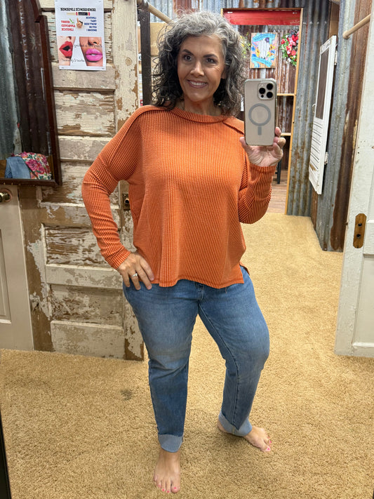 Burnt Orange Urban Ribbed Long Sleeve Top