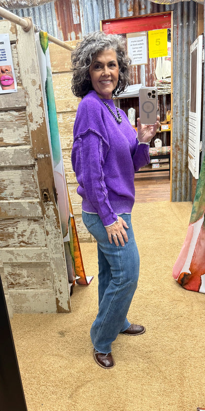 Purple Oversized Mock Neck Chenille Sweater