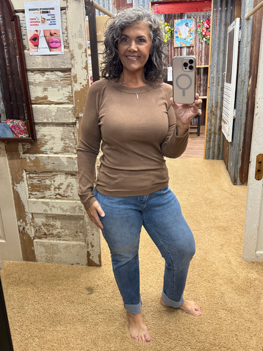 Mocha Basic Baby Ribbed Top