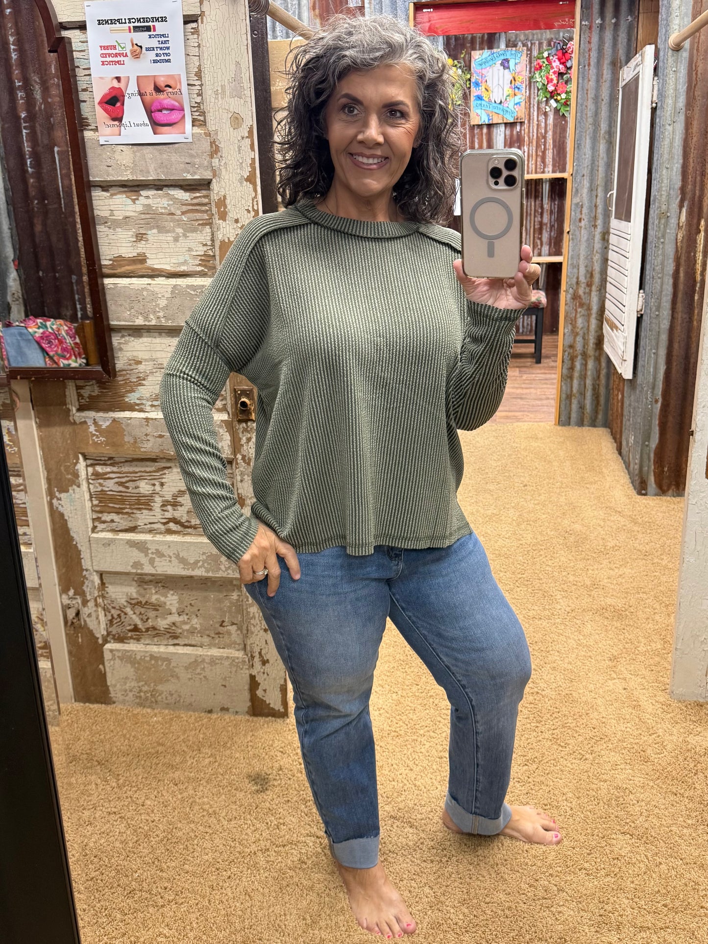 Dark Olive Urban Ribbed Long Sleeve Top