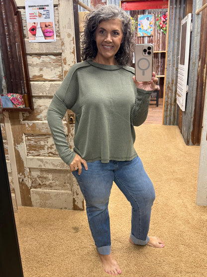 Dark Olive Urban Ribbed Long Sleeve Top