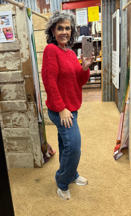 Ruby Red Round Neck Sweater