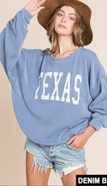 Texas Denim Blue Urban Ribbed Pullover