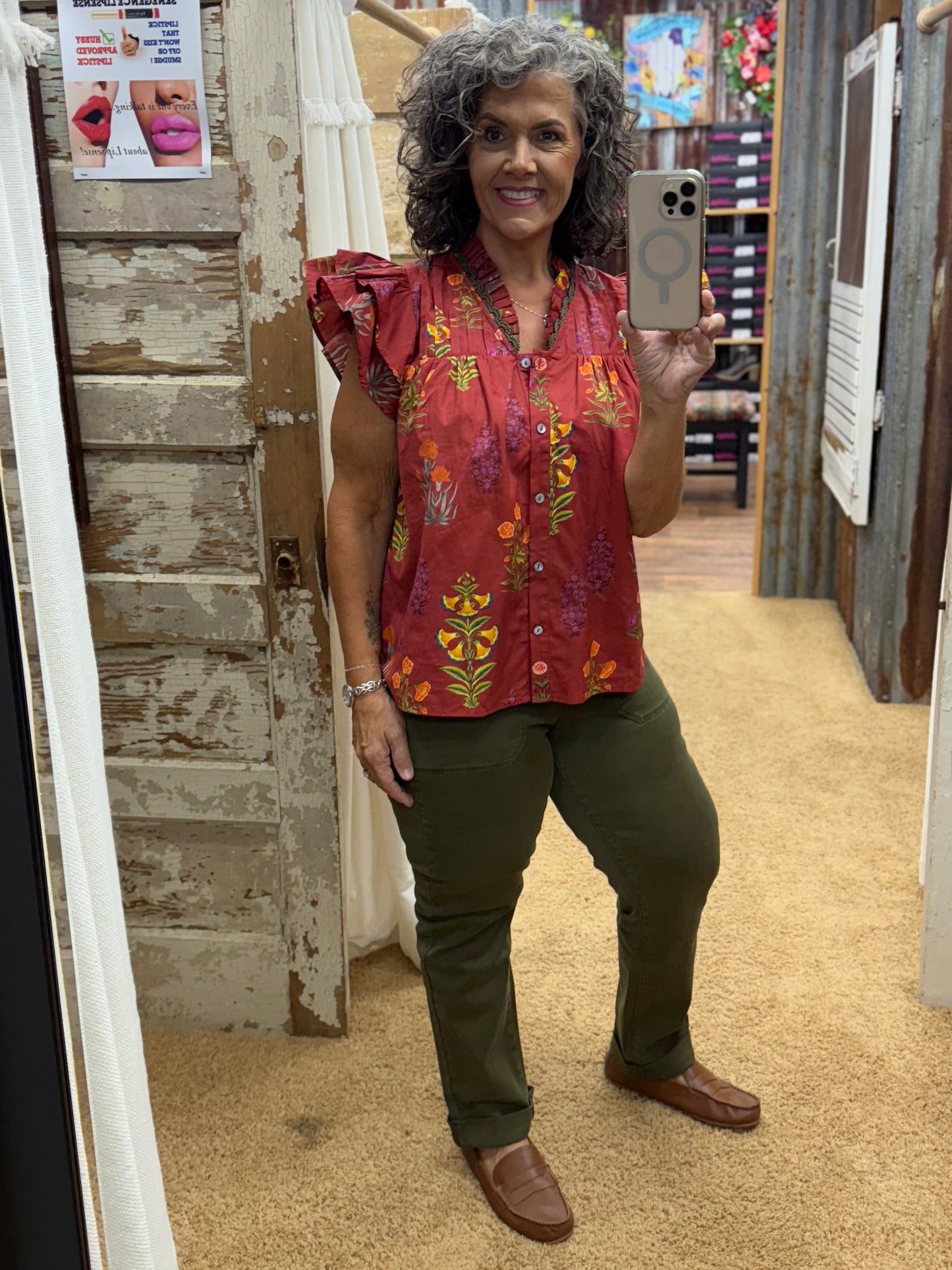 Brick Botanical Blouse by Entro