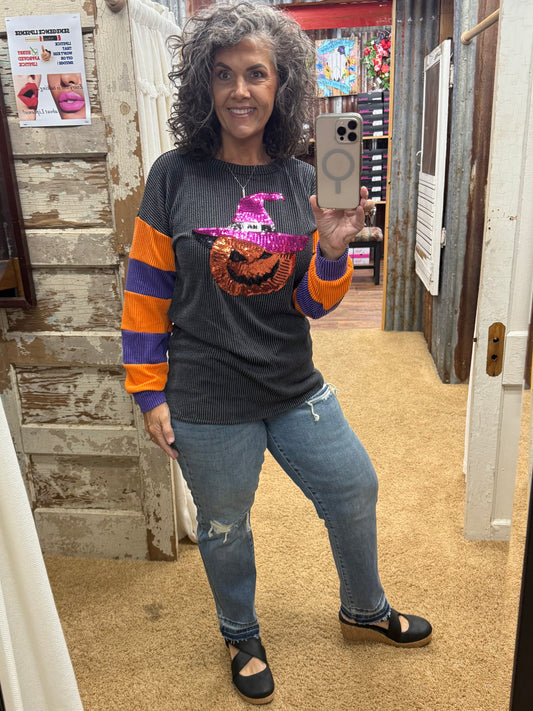 CHARCOAL URBAN RIB HALLOWEEN PUMKIN PATCH TOP
