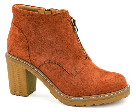 Graham Cracker Bootie in Rust Faux Suede by Corkys