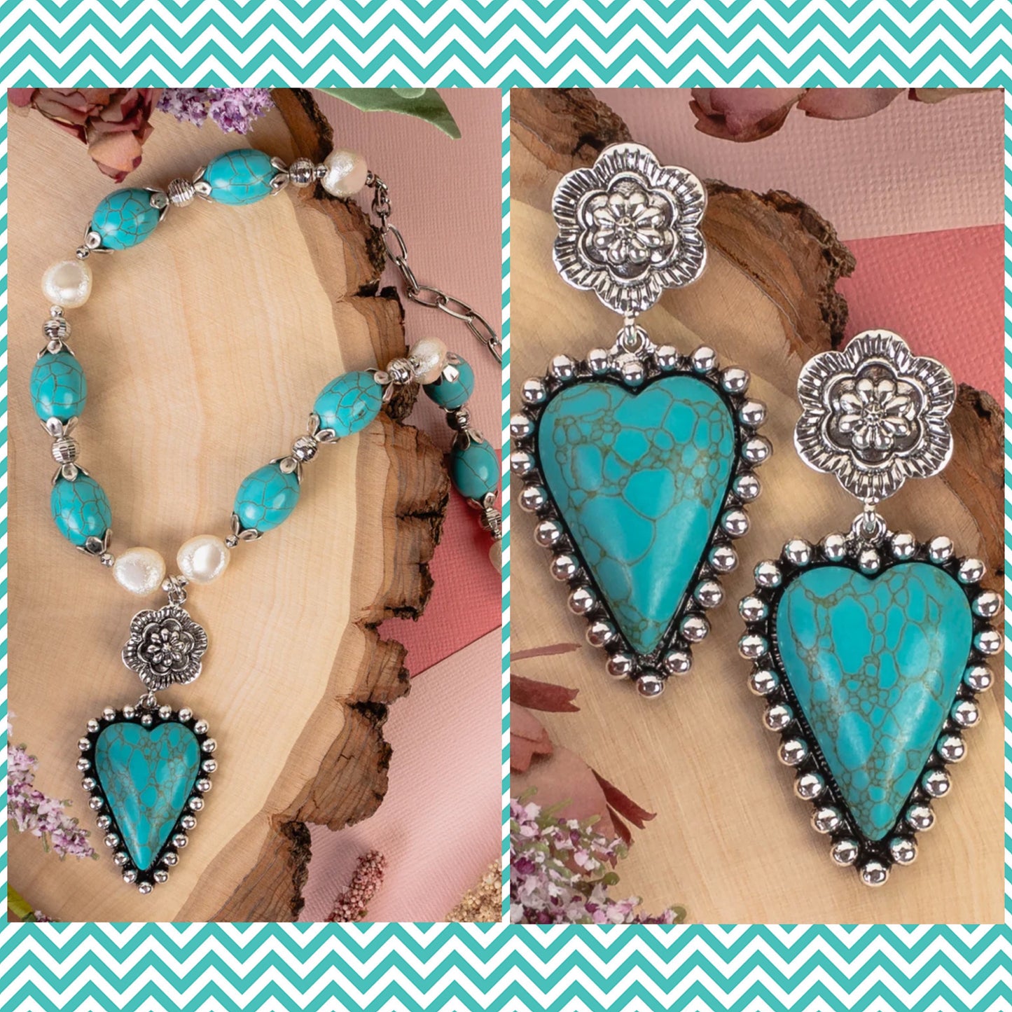 Blossom Heart Necklace - Turquoise Set