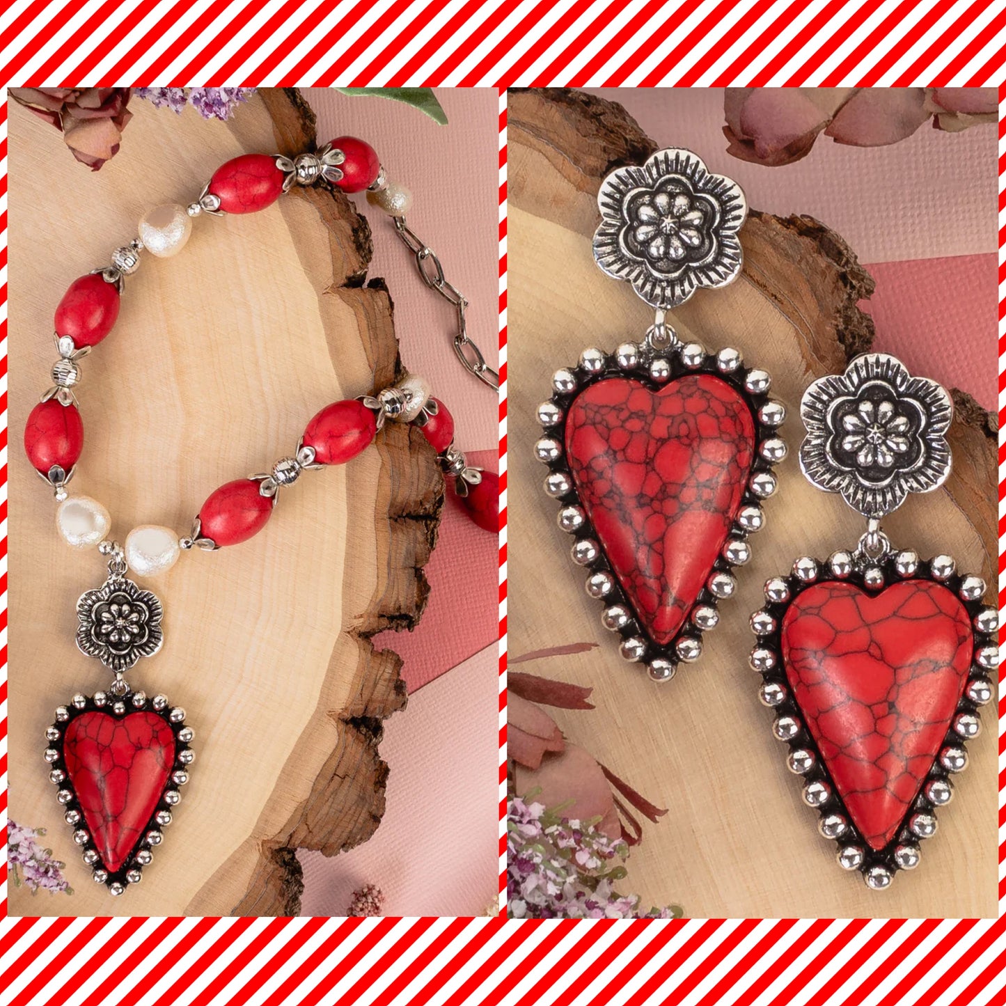 Blossom Heart Necklace - Red Set