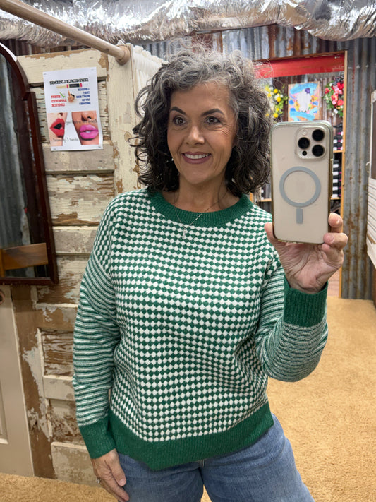 Green Checkerboard Sweater
