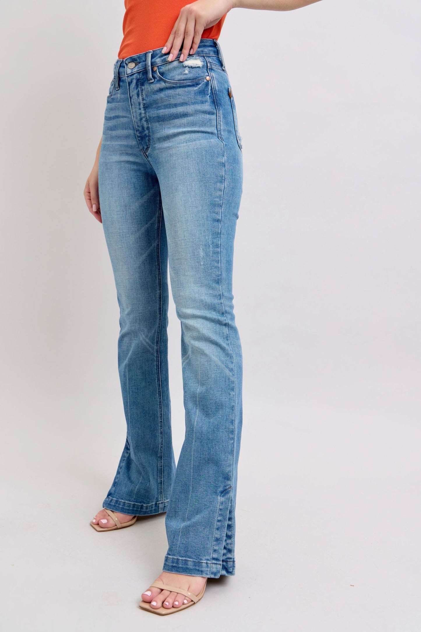 Judy Blue High Waist Tummy Control Side Slit Slim Bootcut Jeans 88930