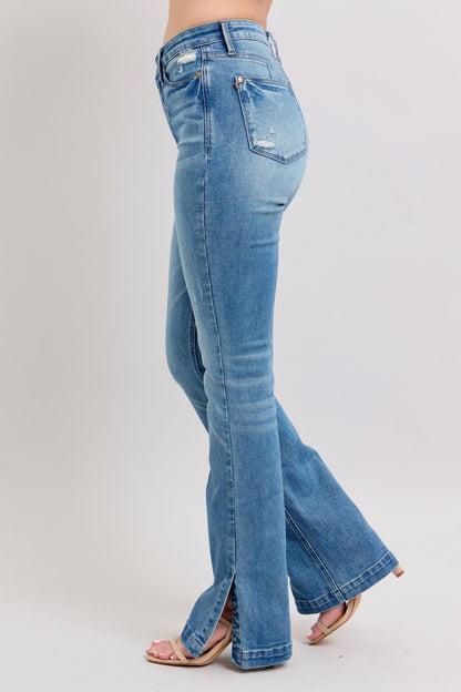 Judy Blue High Waist Tummy Control Side Slit Slim Bootcut Jeans 88930