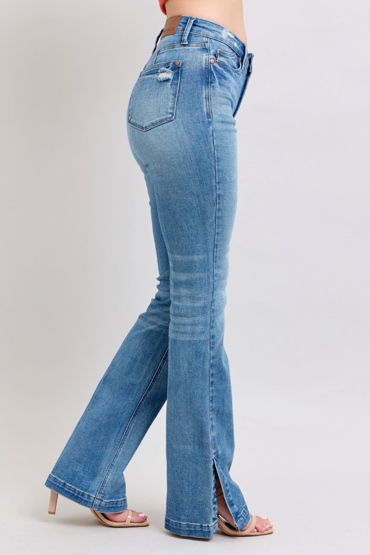 Judy Blue High Waist Tummy Control Side Slit Slim Bootcut Jeans 88930