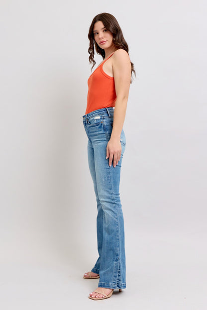 Judy Blue High Waist Tummy Control Side Slit Slim Bootcut Jeans 88930