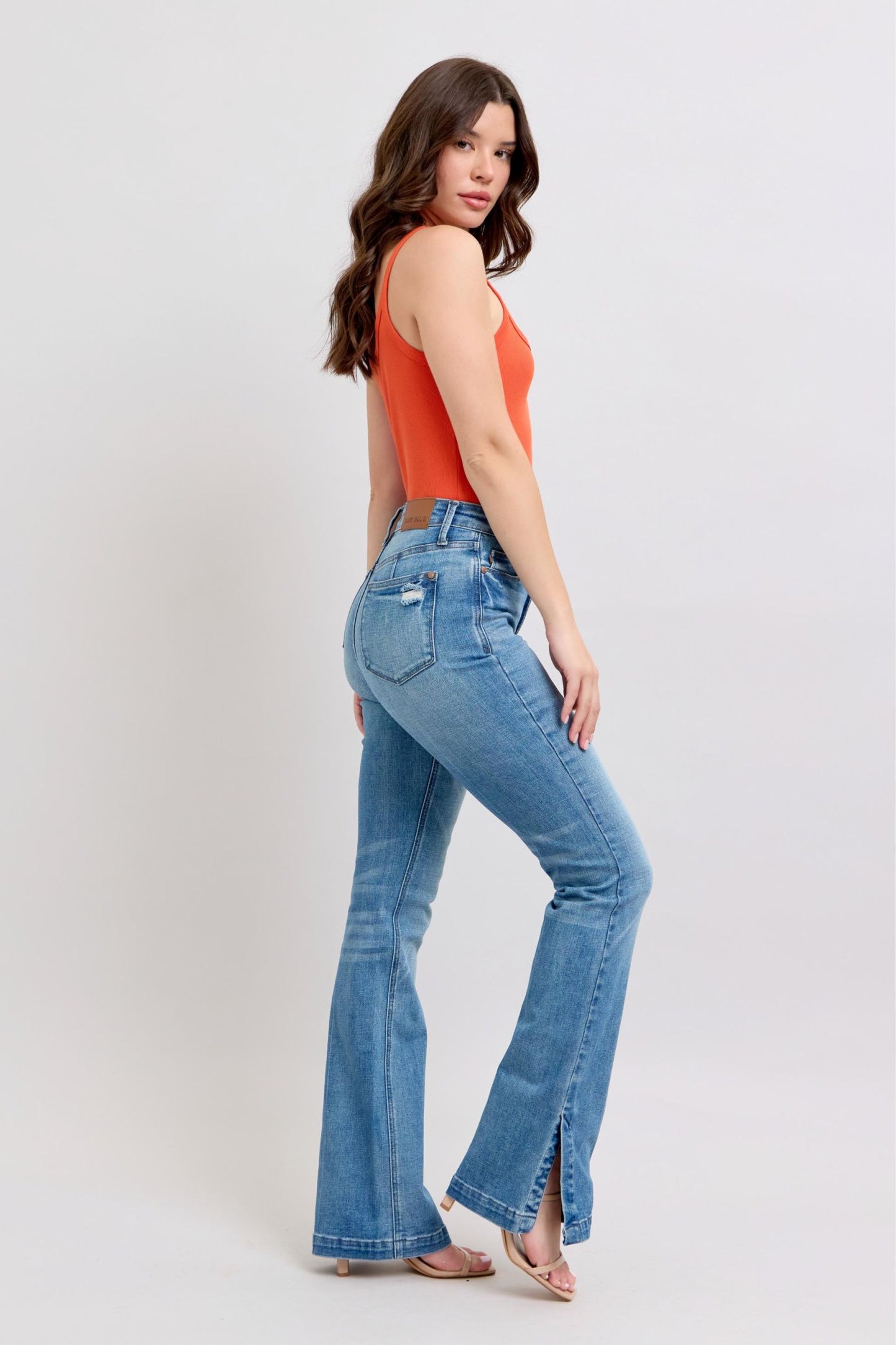 Judy Blue High Waist Tummy Control Side Slit Slim Bootcut Jeans 88930