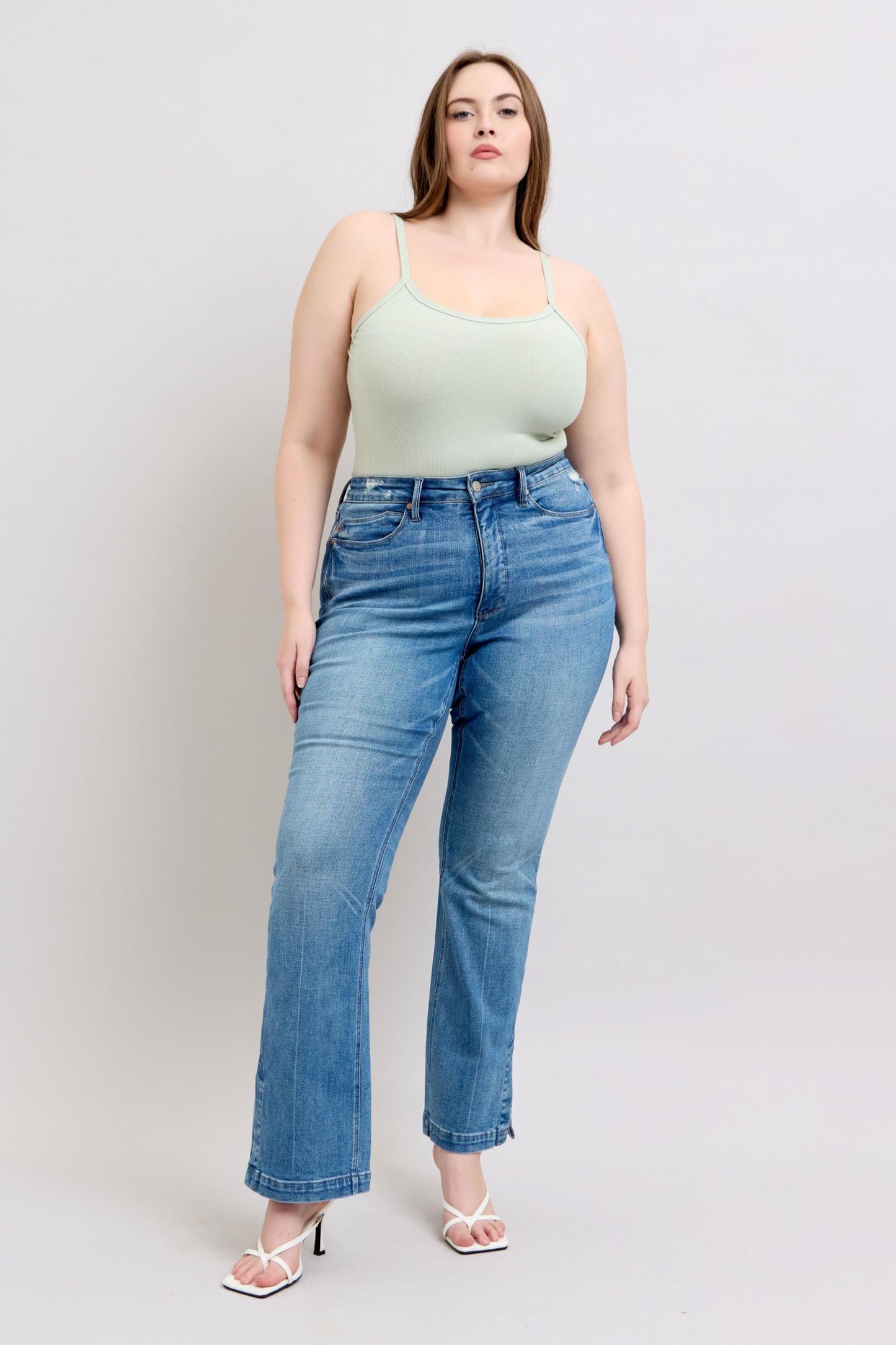 Judy Blue High Waist Tummy Control Side Slit Slim Bootcut Jeans 88930