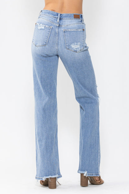 Sale* JUDY BLUE HIGH WAIST KNEE DESTROY 90'S STRAIGHT 82502