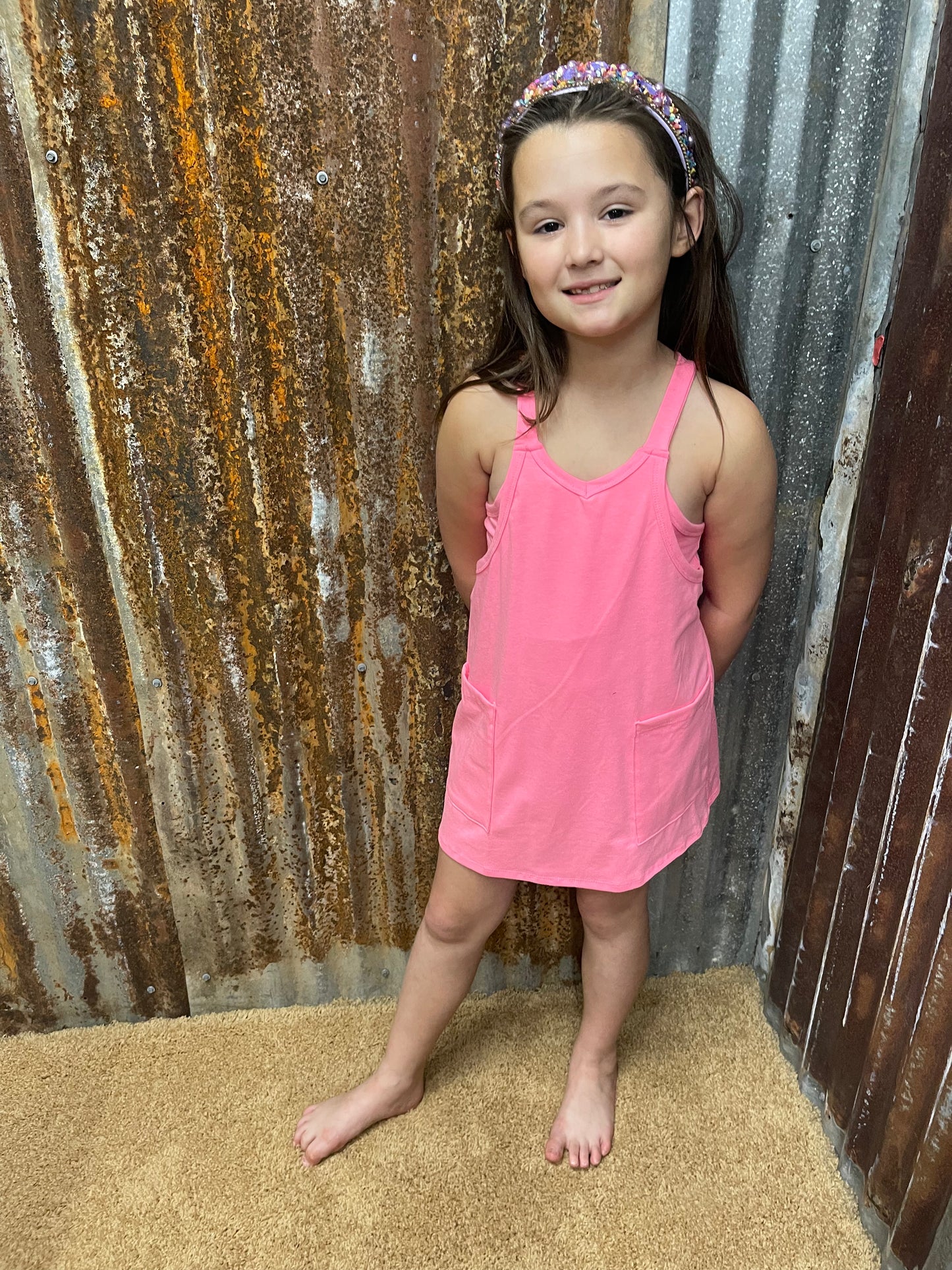 Girls Blue Neon Pink Tank Dress