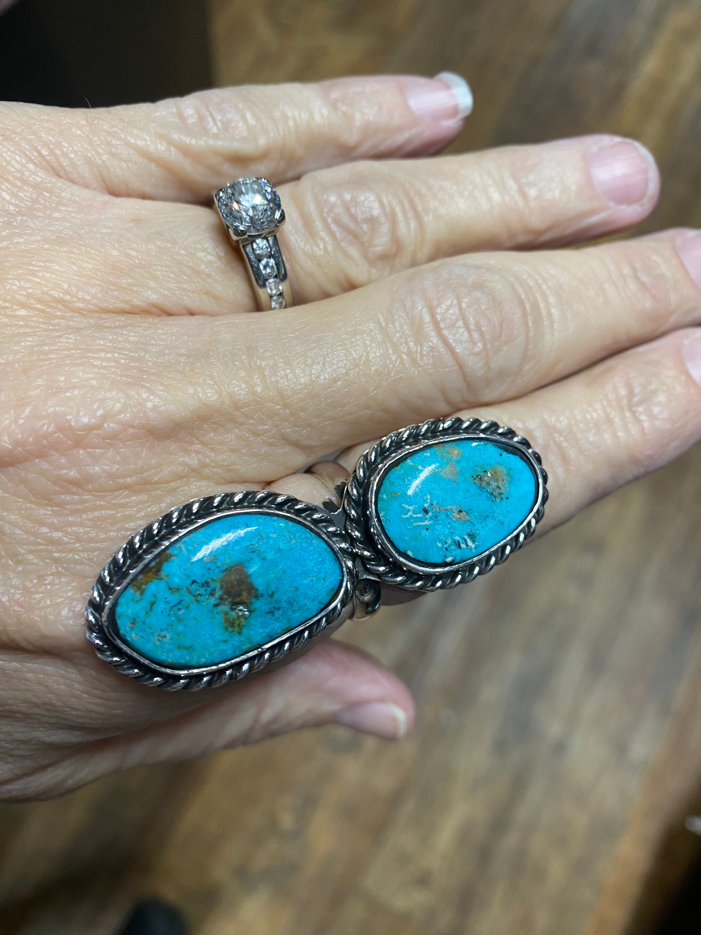 BOHO SOL Double Turquoise Adjustable Ring XD51