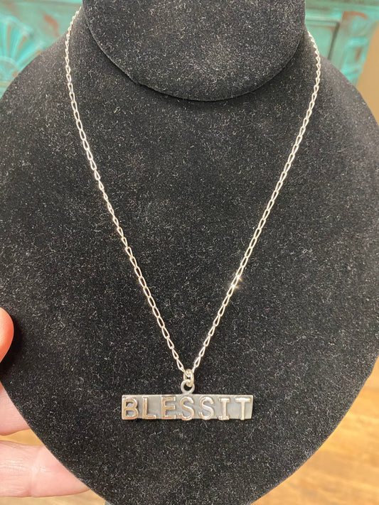 BOHO SOL "BLESS IT" Silver Bar 16" Necklace T356