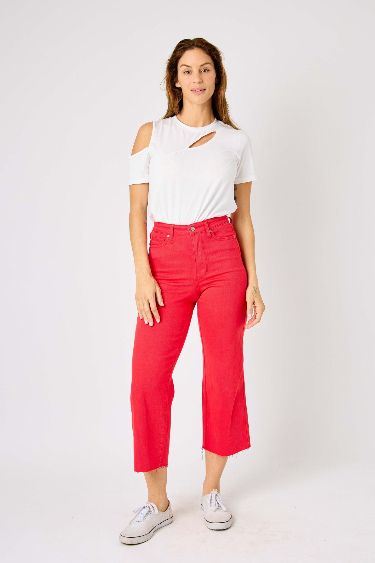 SALE* Judy Blue RED H/W Garment Dyed Tummy Control Crop Wide 88838