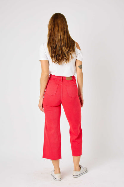 SALE* Judy Blue RED H/W Garment Dyed Tummy Control Crop Wide 88838
