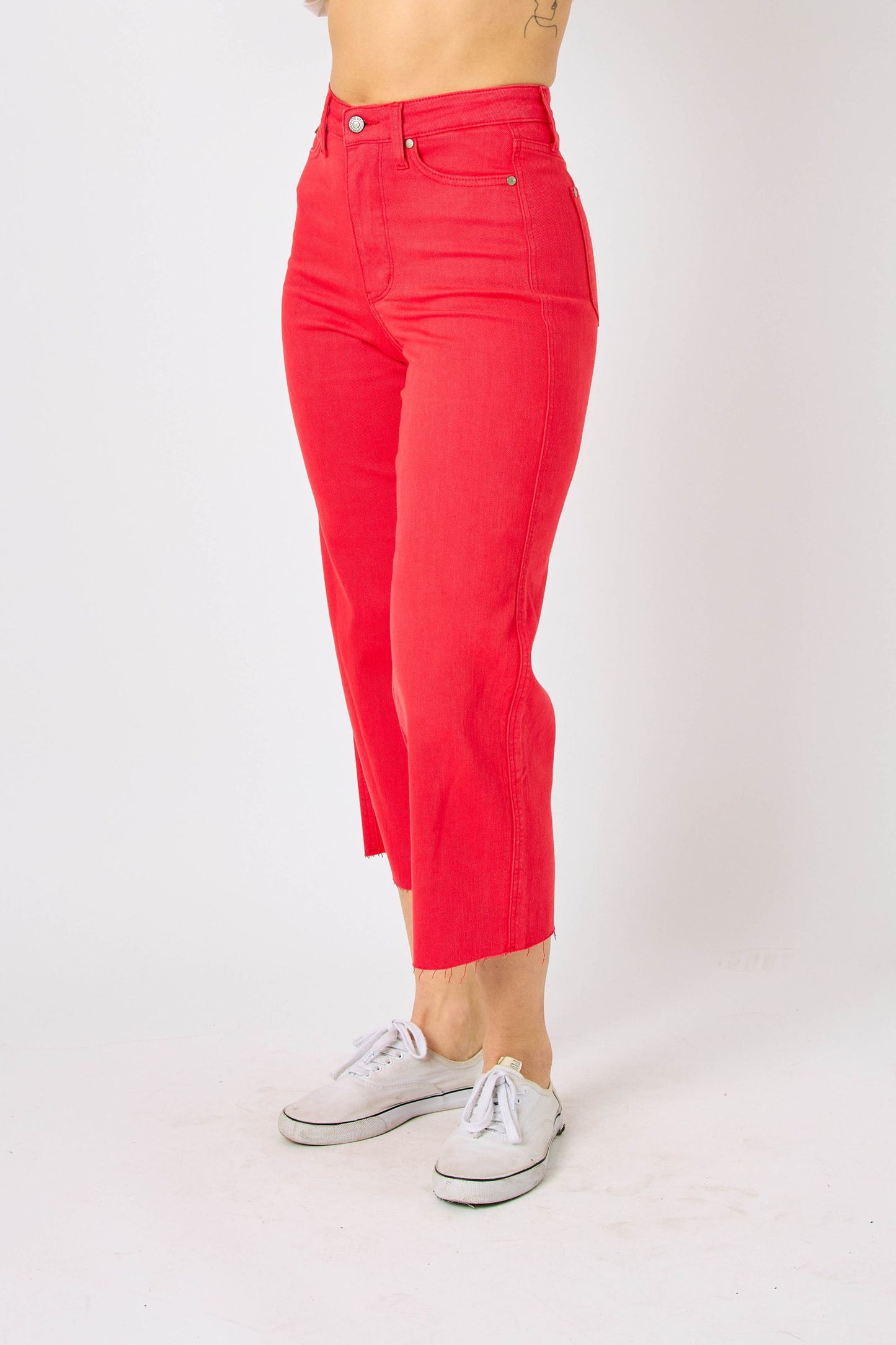 SALE* Judy Blue RED H/W Garment Dyed Tummy Control Crop Wide 88838