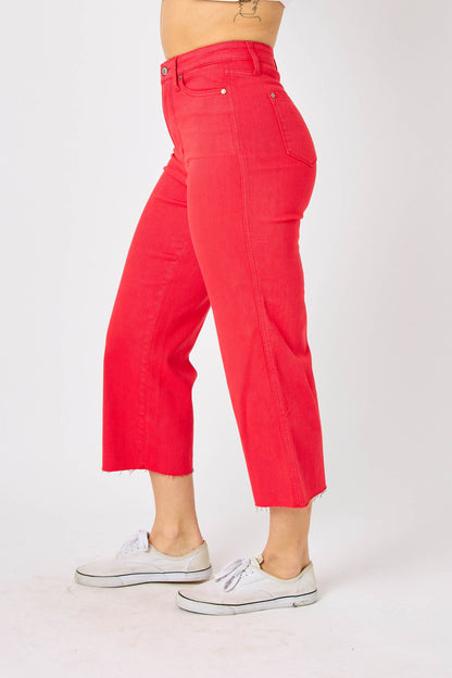 SALE* Judy Blue RED H/W Garment Dyed Tummy Control Crop Wide 88838