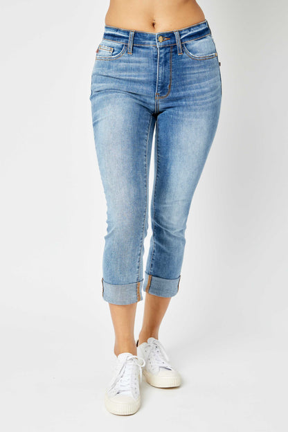 Sale* Judy Blue Mid Rise Cuffed Skinny Capri 72116