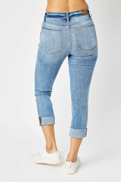 Sale* Judy Blue Mid Rise Cuffed Skinny Capri 72116