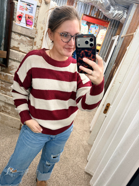 Door Buster Cabernet Wide Stripe Oversized Sweater