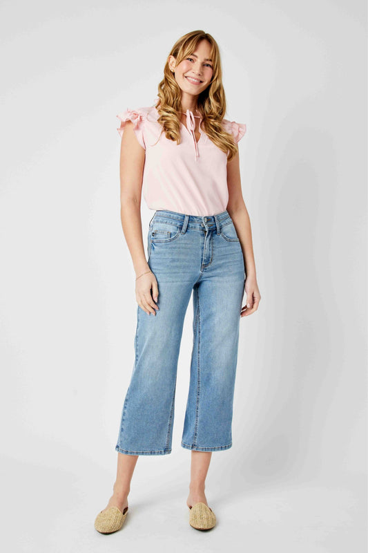 Judy Blue HW Double Waist Band Crop Wide Leg Jean 88616