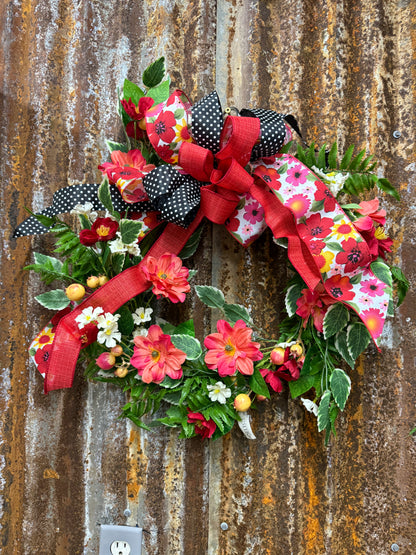 Mix Flower & Currant Berry, Wreath, 24", Orange/Red