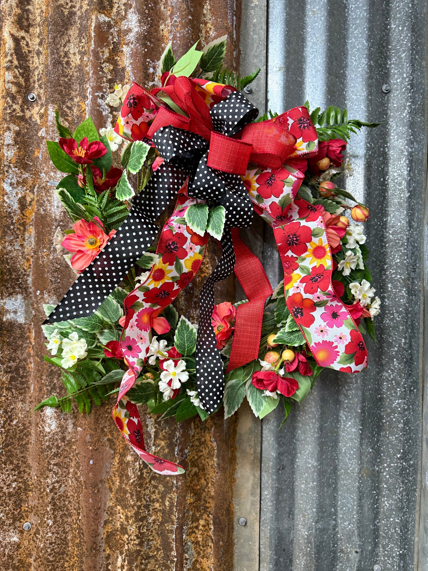 Mix Flower & Currant Berry, Wreath, 24", Orange/Red