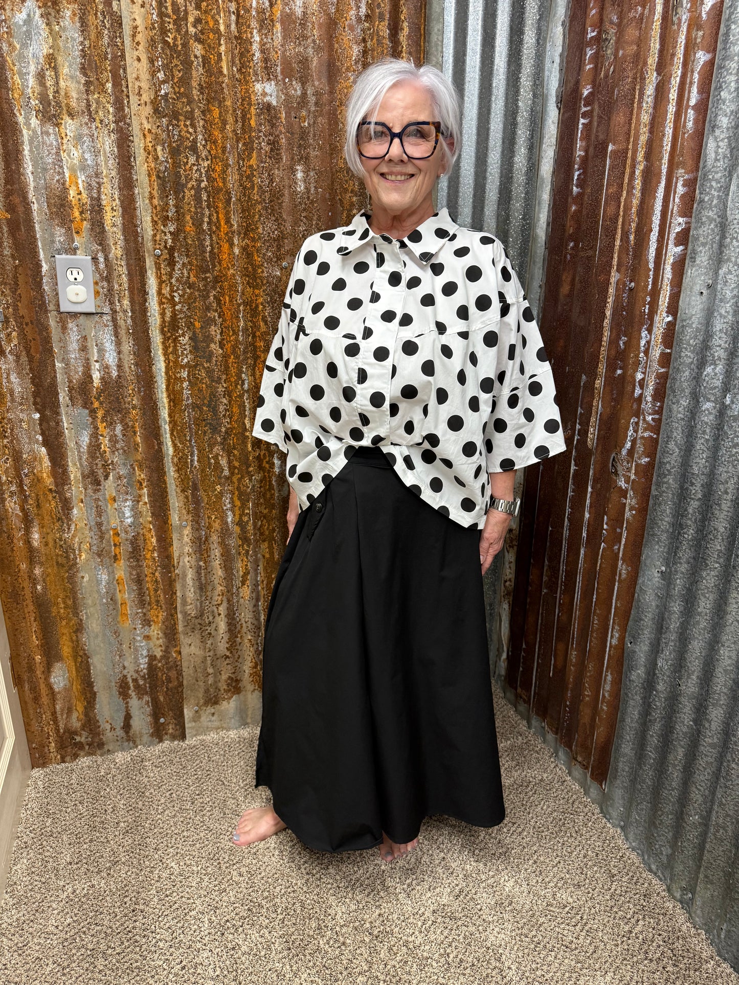 Brad & Rena Polka Dot Top - White/Black Dot