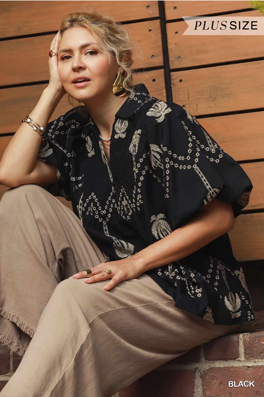 Boho-Chic Black Embroidered Blouse