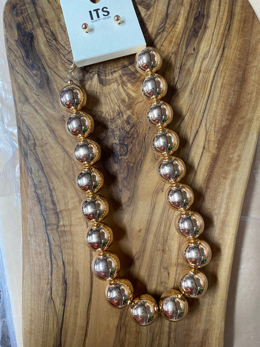 Large Gold Ball Necklace Set