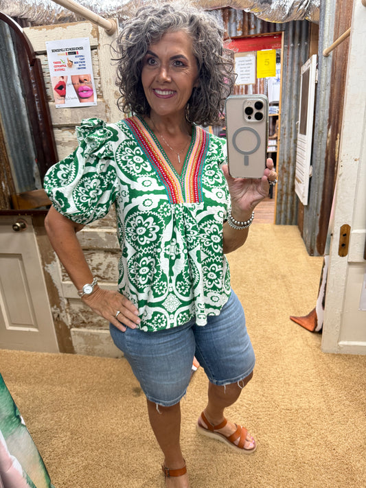 Peru Patch Woven Print Top