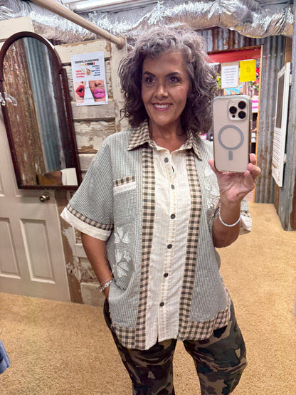 Olive Green Patchwork Top by POL