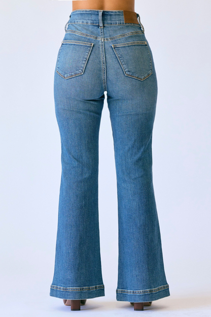 Judy Blue PETITE High Waist Flare Tummy Control Double Button WB