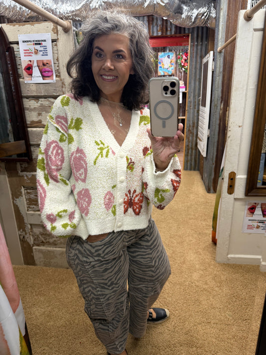 Zebra Mocha Print Barrel Jeans