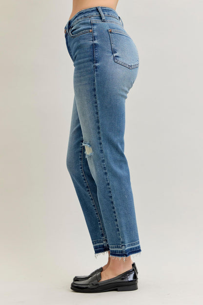 Judy Blue Mid Rise Patch & Repair Destroy Release Hem Jeans 881045