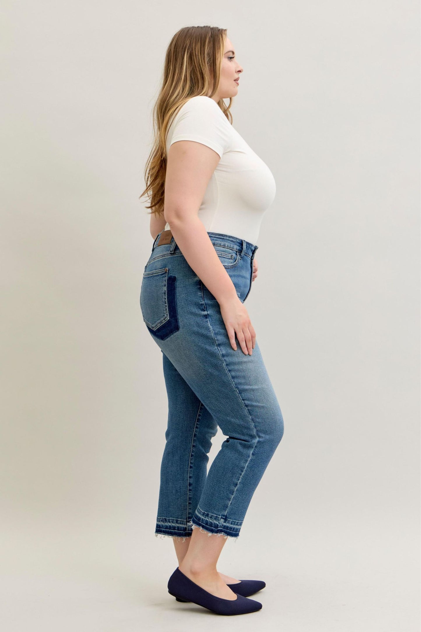 Judy Blue Mid Rise Patch & Repair Destroy Release Hem Jeans 881045
