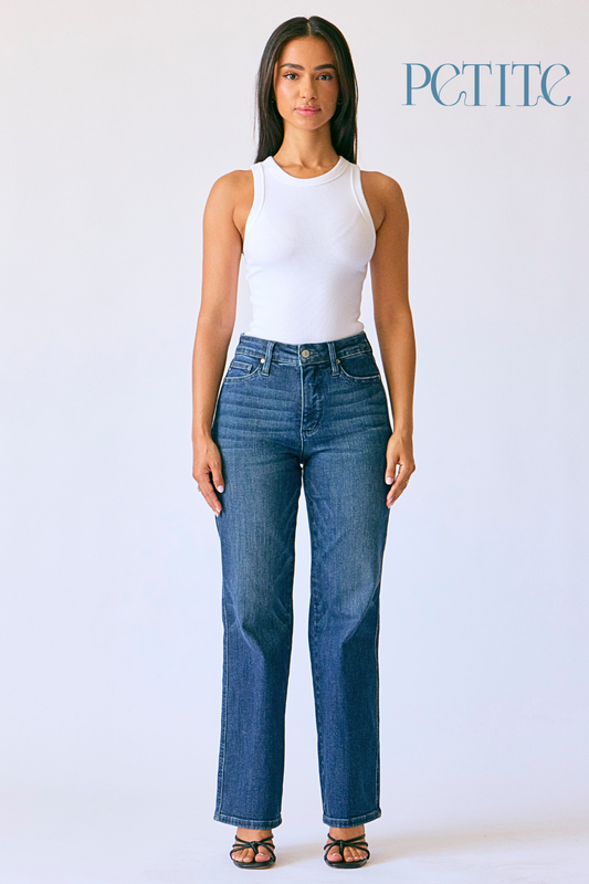 Judy Blue PETITE Mid Rise Straight Leg Tummy Control Classic Jeans 88861