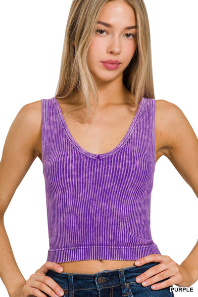 PURPLE REVERSIBLE WASHED RIBBED BRALETTE