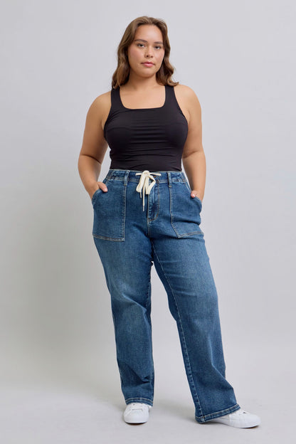 Judy Blue High Waist Drawstring Wide Leg Jeans 88856