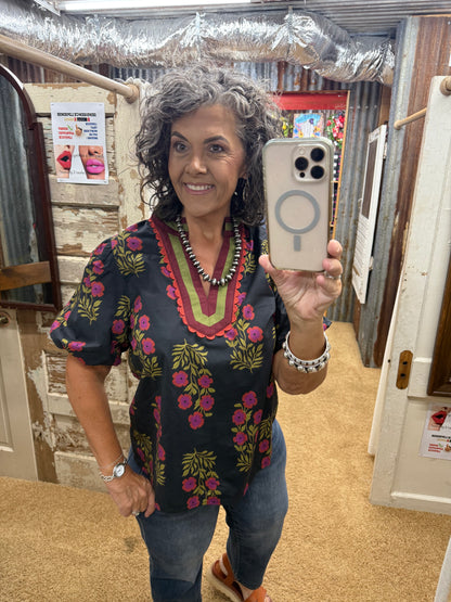 Black Floral Blouse by Entro