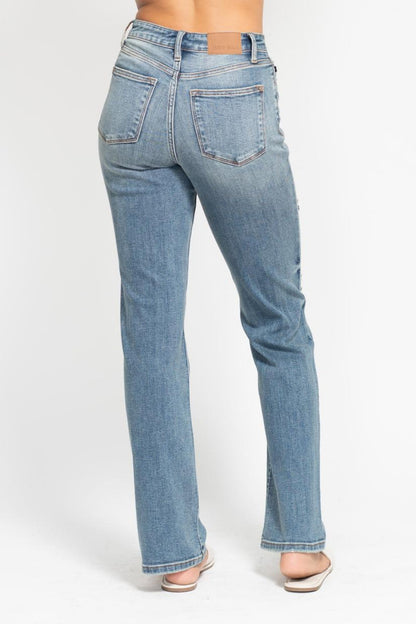 Judy Blue High Waist Dad Straight W/ Harsh Tint & Destress Jean 82641