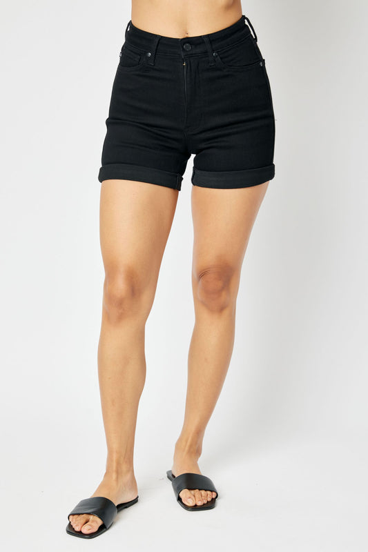 Judy Blue H/W Black Tummy Control Cuffed Shorts 150237