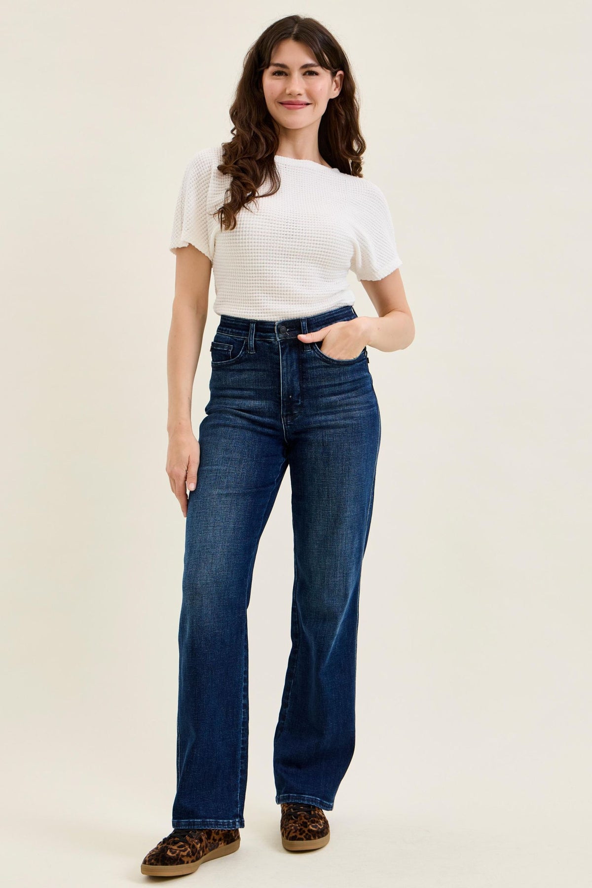 Judy Blue High Waist Tummy Control Kimberly Classic Straight Jeans Dark Midnight Blue