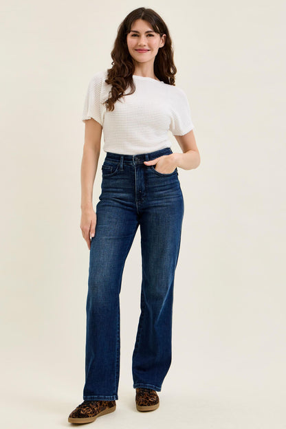 Judy Blue High Waist Tummy Control Kimberly Classic Straight Jeans Dark Midnight Blue